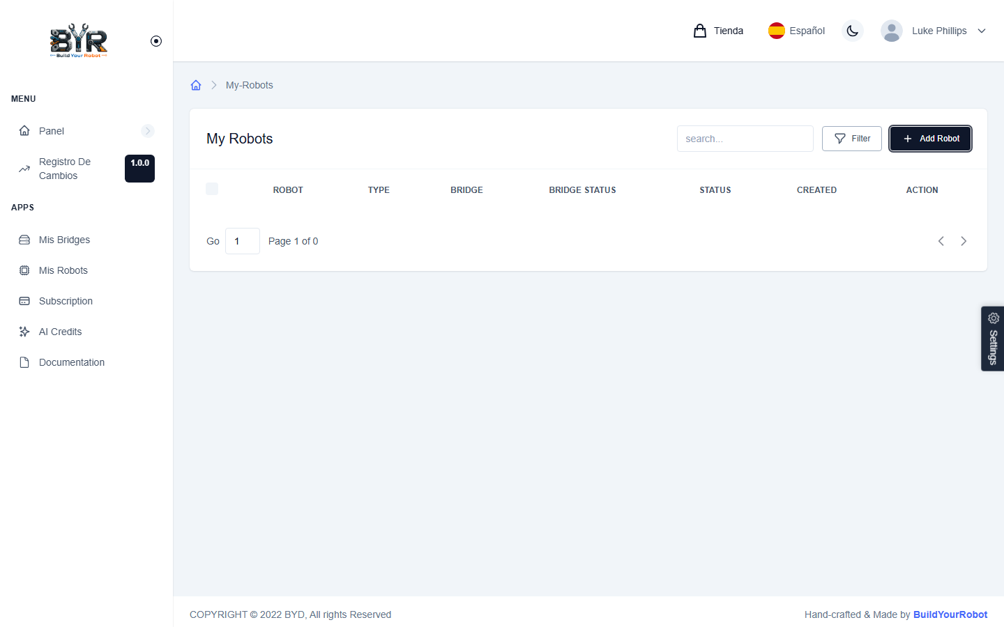 Crear robot — paso 1, selector de modo